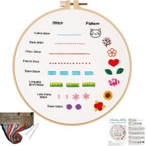 Beginners Embroidery Kit, 8 Basic Stitches Practice Tool for Adults,Cross Stitch